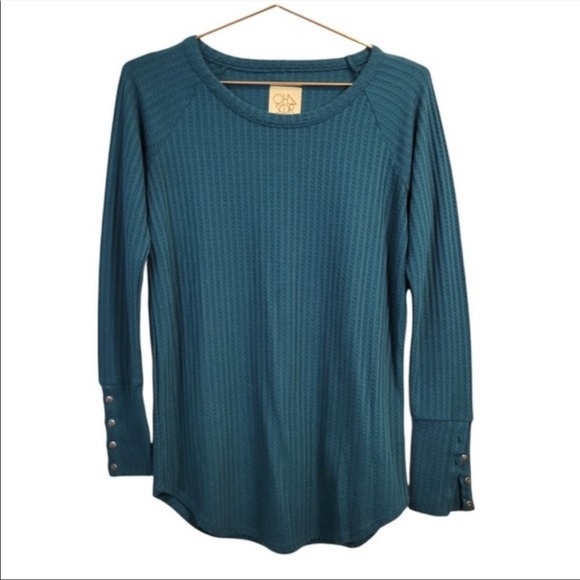 Chaser Sweaters - 🔥CHASER🔥ANTHROPOLOGIE BLUE/GREEN WAFFLE THERMAL TUNIC SWEATER TOP SIZE L NWT